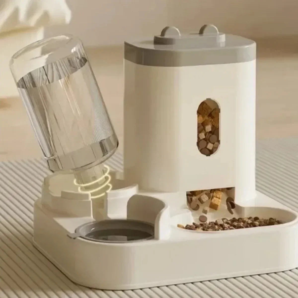 Gamelle distributrice surélevée pour chat et chien — double compartiment eau + croquettes