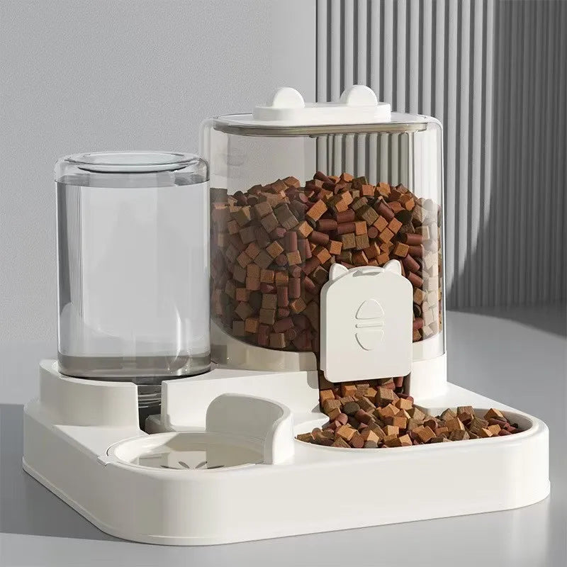 Gamelle distributrice surélevée pour chat et chien — double compartiment eau + croquettes